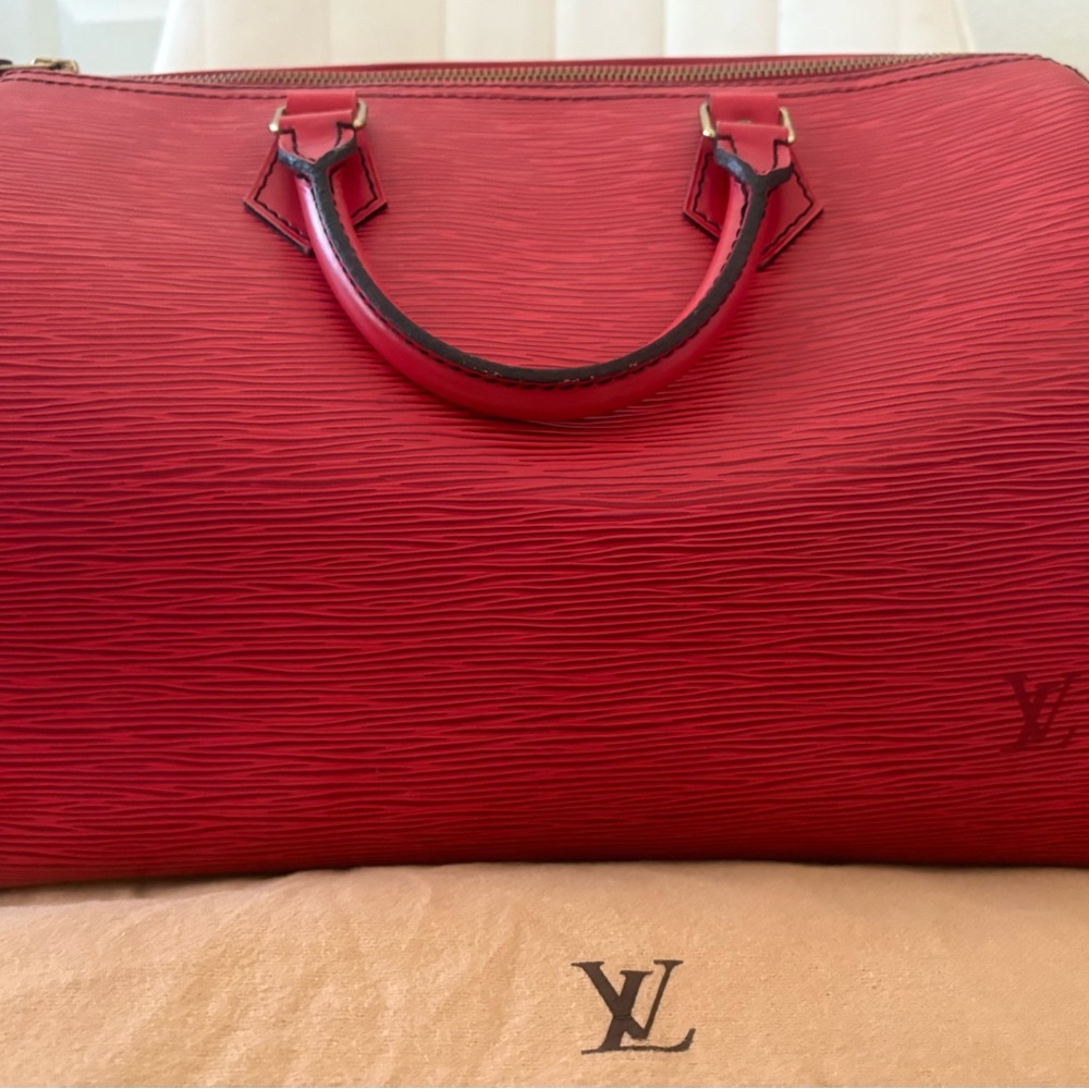 Louis Vuitton Red Epi Leather Speedy 35 Handbag